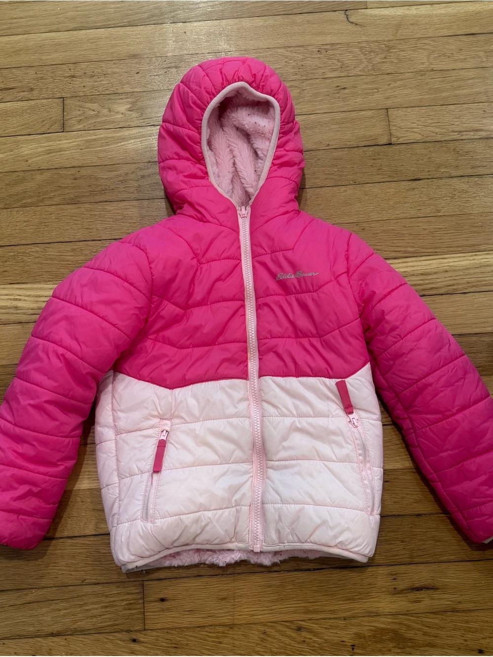 Eddie Bauer Bright Pink and Light Pink Two-Tone Puffer Jacket for Kids